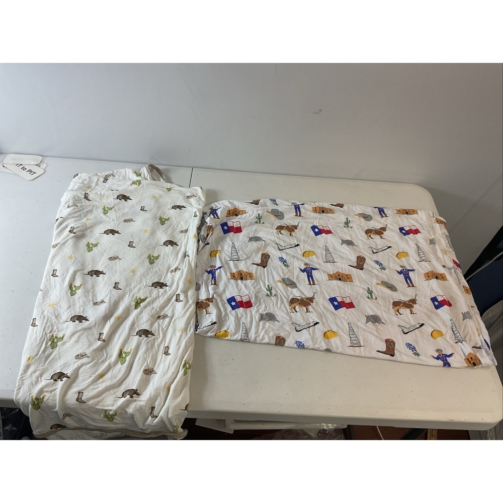 Lot of 2 Texas Themed Kyte Angel Dear Baby Boy Bamboo Blanket Armadillo, cowboy